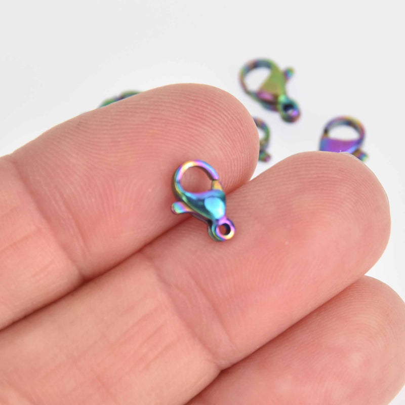 10 Rainbow Lobster Clasps Findings, 10mm, fcl0438