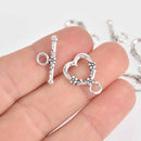 10 Sets Silver Toggle Clasps, Heart, 18mm, fcl0456