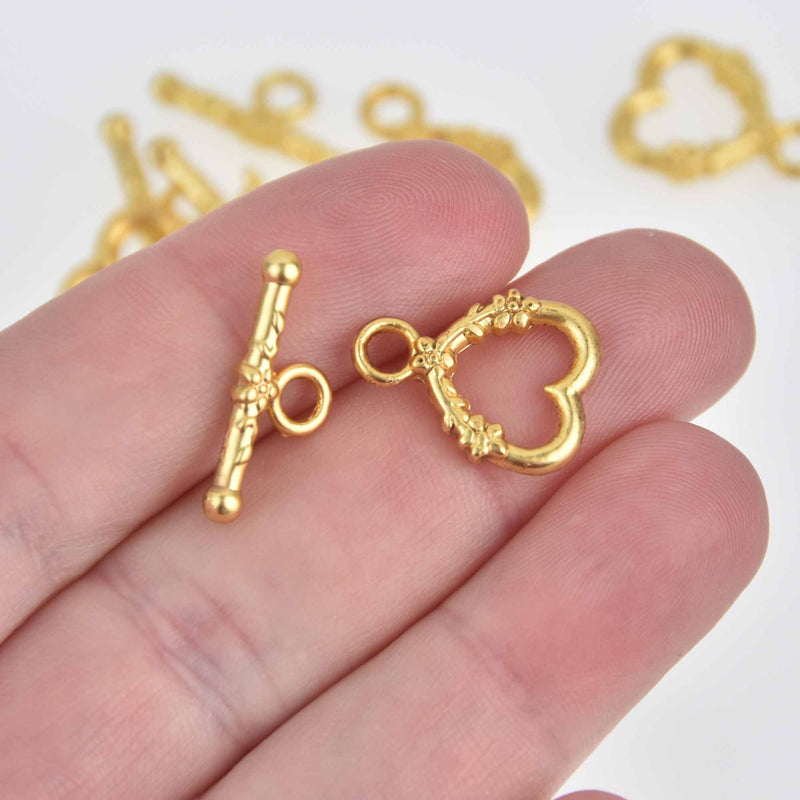 10 Sets Heart Toggle Clasps, Matte Gold, fcl0462