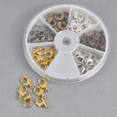 15mm Lobster Clasps, Mixed Metal Colors, in Round Storage Box, 60 clasps, fcl0463