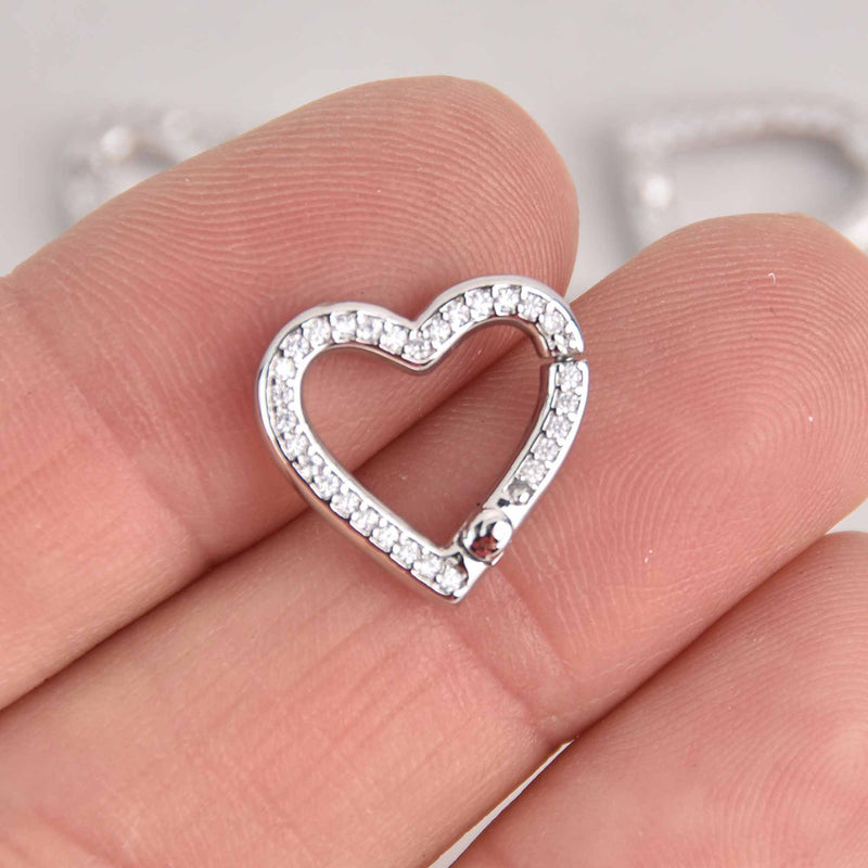 CZ Silver Micro Pave Heart Clasp, Clear CZs 16mm, fcl0474