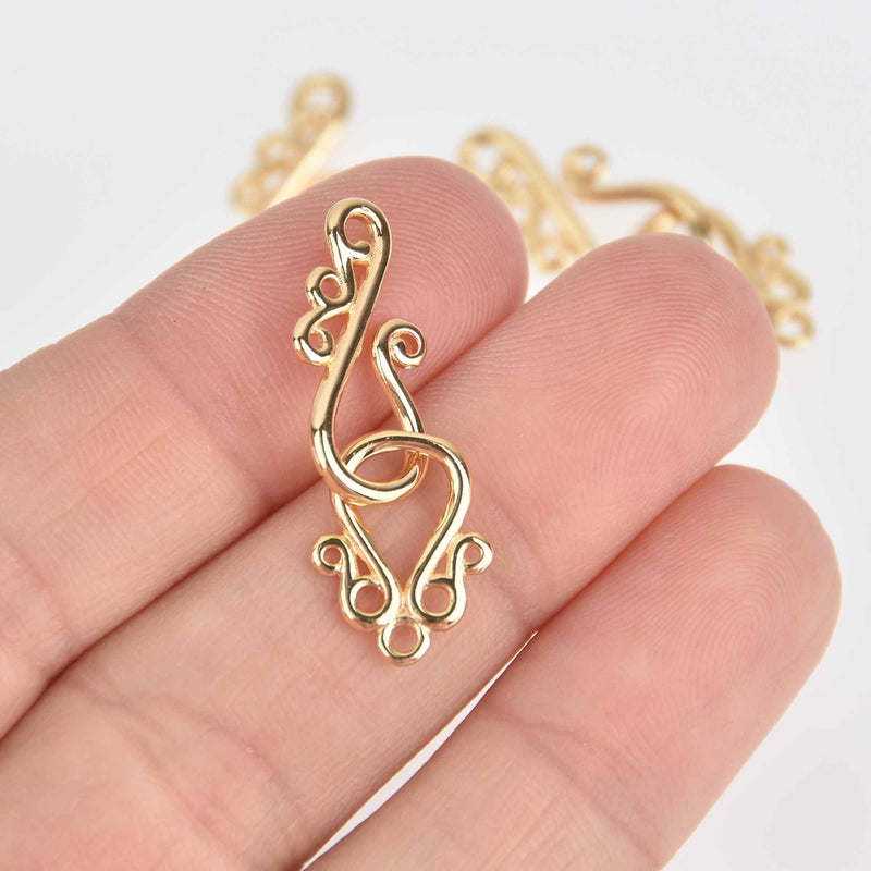 2 sets Hook Eye Clasps 18K Real Gold Plated 32mm x 10mm, fcl0477