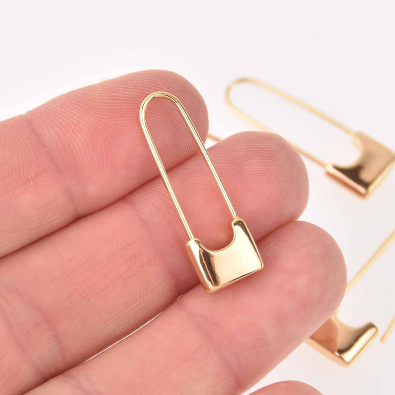 2 Gold Safety Pin Clasp, Gold Plated Charms, 30mm, fcl0480