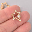 CZ Gold Micro Pave Carabiner Clasp, Star with Clear CZs and Screw Clasp, 19mm fcl0482