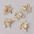 CZ Gold Micro Pave Carabiner Clasp, Star with Clear CZs and Screw Clasp, 19mm fcl0482