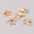 CZ Gold Micro Pave Carabiner Clasp, Star with Clear CZs and Screw Clasp, 19mm fcl0482