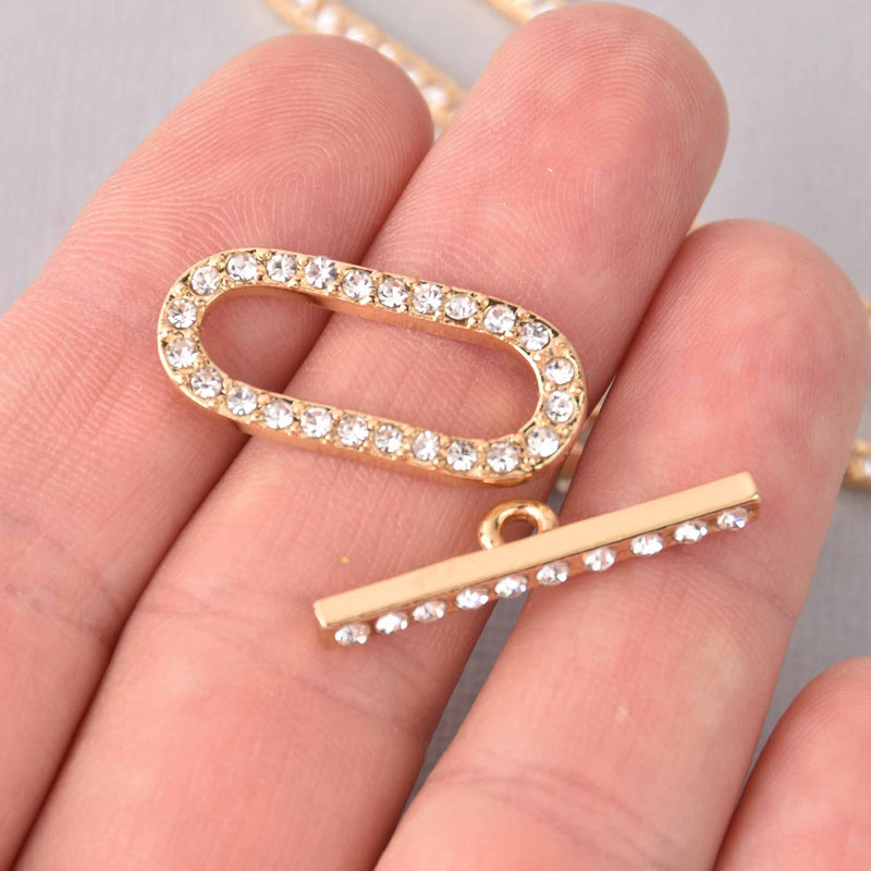 2 sets Crystal Oval Toggle Clasps, Gold Plate Metal, fcl0483