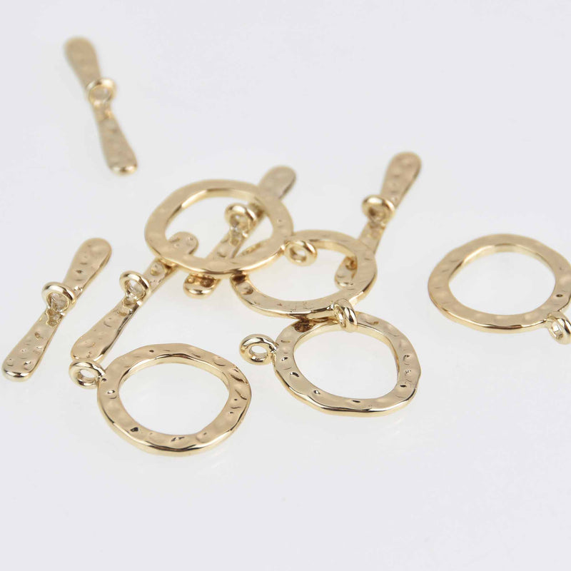Light Gold Toggle Clasps, Hammered Metal, fcl0484