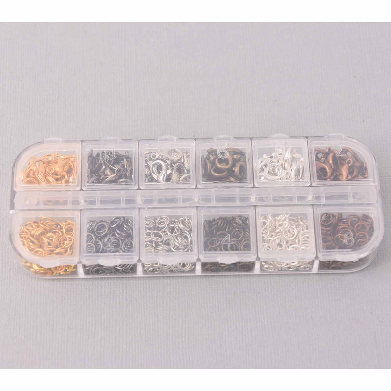 Mixed Lobster Clasp and Jump Rings in Storage Box, 1080 pcs, fcl0488