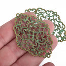 4 Bronze Filigree Connector Charm Pendants, Green Verdigris Patina, 2-1/4" long, fil0079