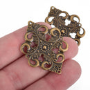 50 Bronze Metal Filigree Stamping Charms, Embellishment Findings, 1-5/8", fil0083