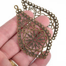20 Bronze Metal Filigree Stamping Charms, Embellishment Findings, 3-1/8", fil0085
