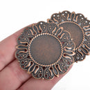 50 Copper Filigree Round Blanks, flat thin findings, fits 24mm round cabochon, 2" diameter, fil0089