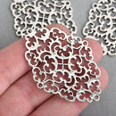4 Silver Filigree Connector Charm Pendants, 2-1/4" long, fil0090