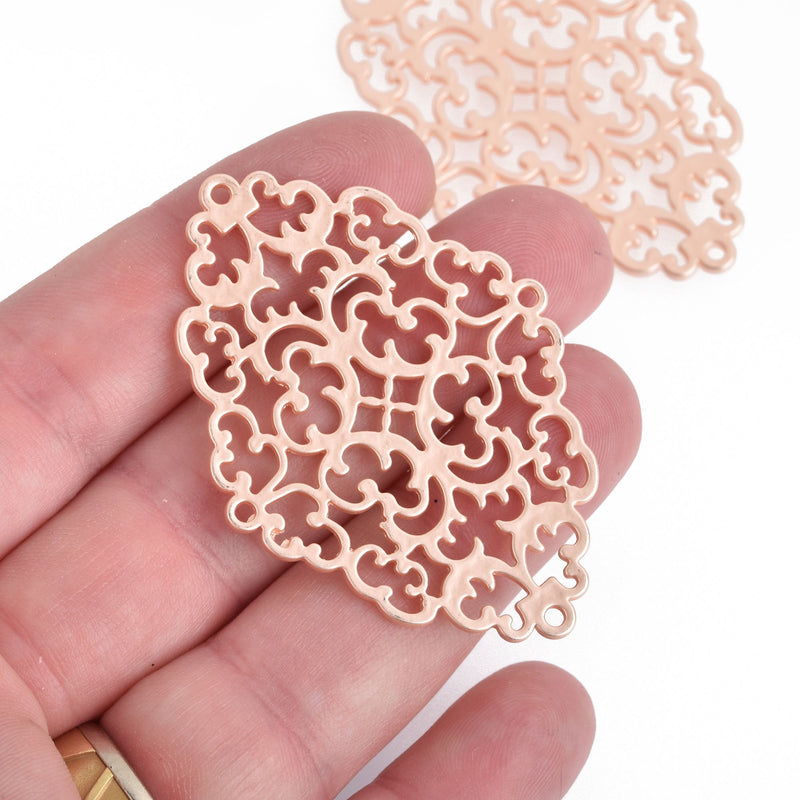 2 Matte ROSE GOLD Filigree Connectors Charms 2-1/4" long fil0094