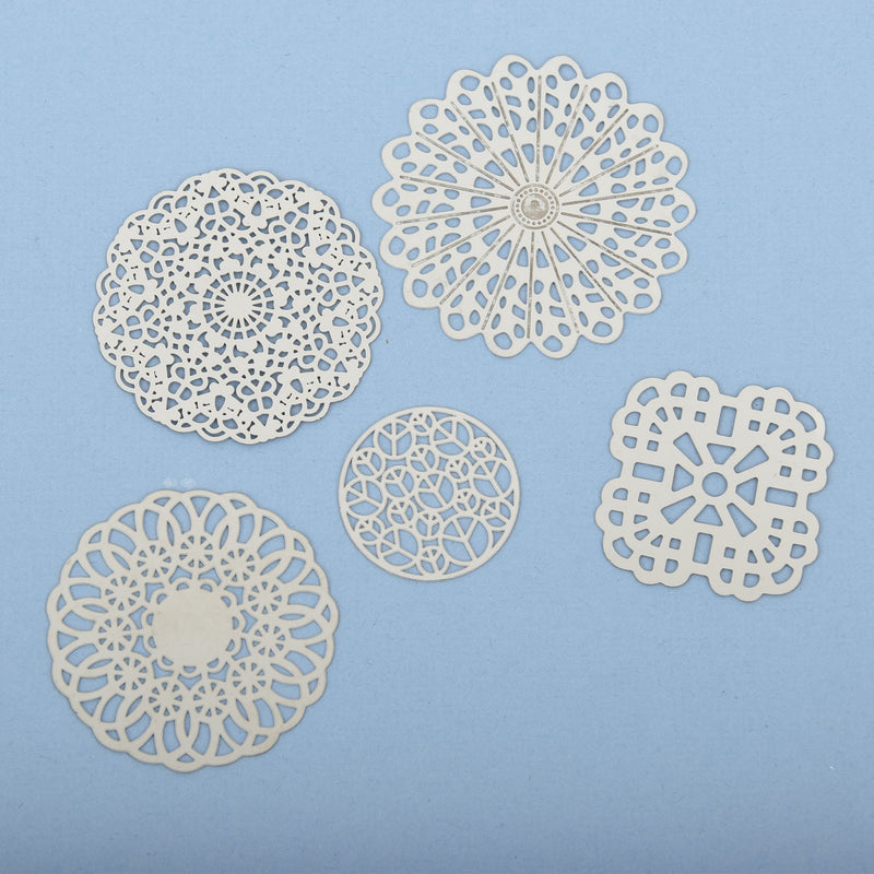 10 Silver Filigree Round Charms, Stainless steel Mixed flat findings fil0096