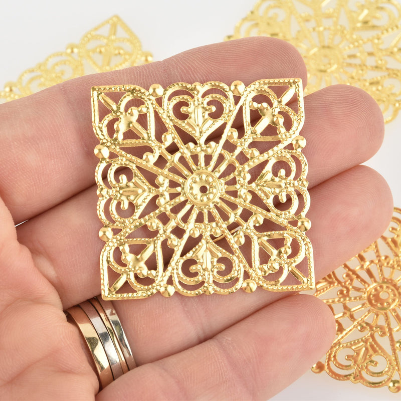 20 Gold Filigree Squares, flat thin findings for jewelry making, crafts  fil0106