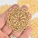5 Filigree Round Findings, Gold Plated Metal, Large Round Shapes, Blanks, flat thick findings jewelry, crafts, 2-1/8" diameter fil0108
