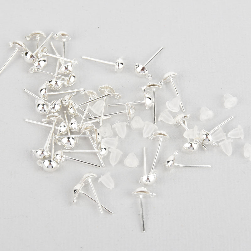 400 (200 Pair) Silver Plated Earring Post with Rubber Stoppers 12mm for pierced stud earrings . bulk package fin0045