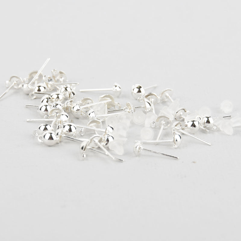 400 (200 Pair) Silver Plated Earring Post with Rubber Stoppers 12mm for pierced stud earrings . bulk package fin0045