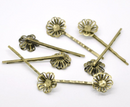 10 Bronze Filigree Flower Bobby Pins Hair Clips  FIN0052