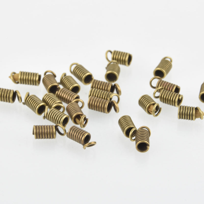 25 Bronze Tone Coil End Crimp Fasteners, fits 3mm cord, 8x4mm, fin0634