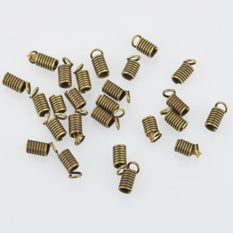 25 Bronze Tone Coil End Crimp Fasteners, fits 3mm cord, 8x4mm, fin0634