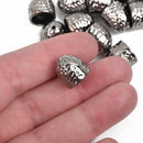 5 Gunmetal Hammered Textured End Caps for Kumihimo Jewelry, Leather Cord End Connectors, Bails, Bead Caps, Fits 10mm cord, fin0665