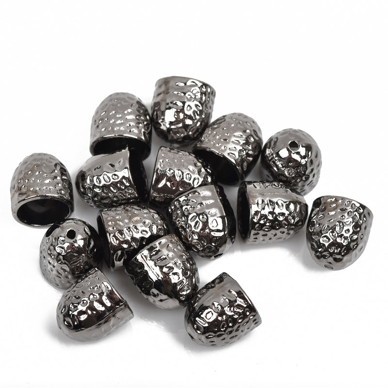 5 Gunmetal Hammered Textured End Caps for Kumihimo Jewelry, Leather Cord End Connectors, Bails, Bead Caps, Fits 10mm cord, fin0665