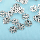 50 Filigree Flower Bead Caps, 6mm, fits beads 6mm to 12mm, Antique Silver FLOWER Metal Bead Caps, fin0687a