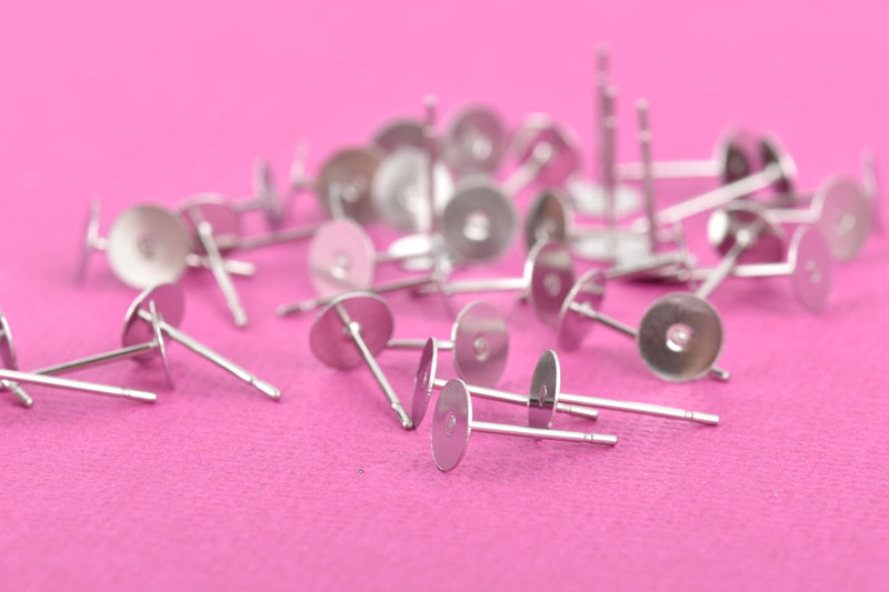 30 Stainless Steel POST Glue-On Pad Earring Blanks (15 pairs), 6mm pad, fin0697