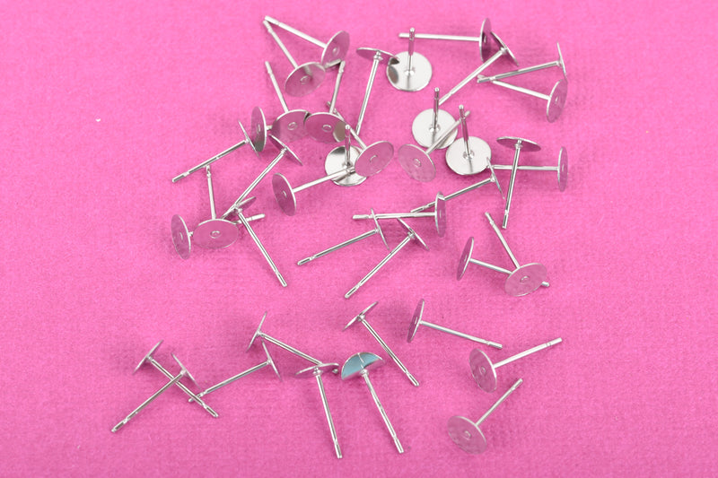 30 Stainless Steel POST Glue-On Pad Earring Blanks (15 pairs), 6mm pad, fin0697