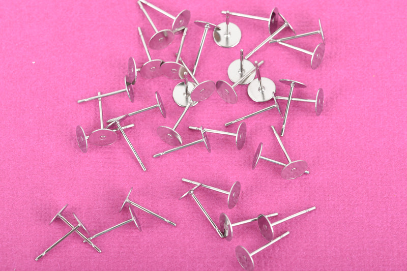30 Stainless Steel POST Glue-On Pad Earring Blanks (15 pairs), 6mm pad, fin0697