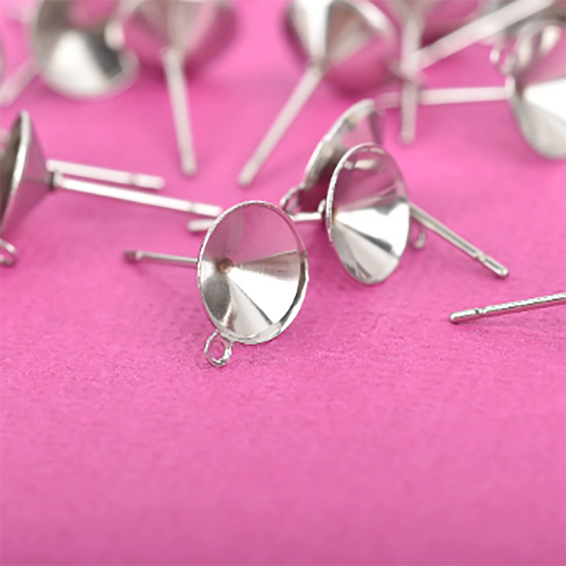 20 Stainless Steel Stud Earring Post Blanks, fits 8.5mm ss40 point back rhinestone, loop for charms/beads (10 pairs) hypoallergenic, fin0702