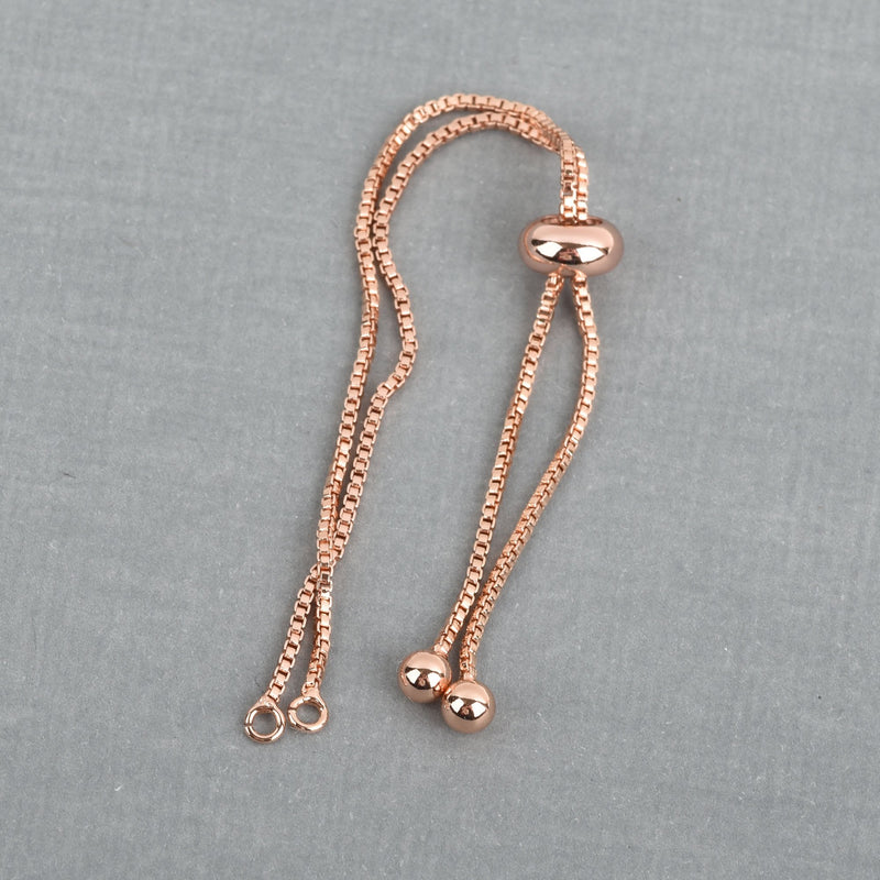 2 Rose Gold Box Chain Slider Bracelet Connector Link Chain, Jump rings on both sides for a charm, one size fits most, fin0733