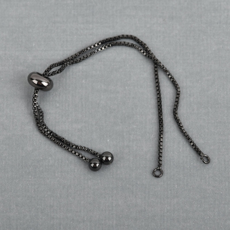 2 Gunmetal Black Box Chain Slider Bracelet Connector Link Chain, Jump rings on both sides for a charm, one size fits most, fin0734