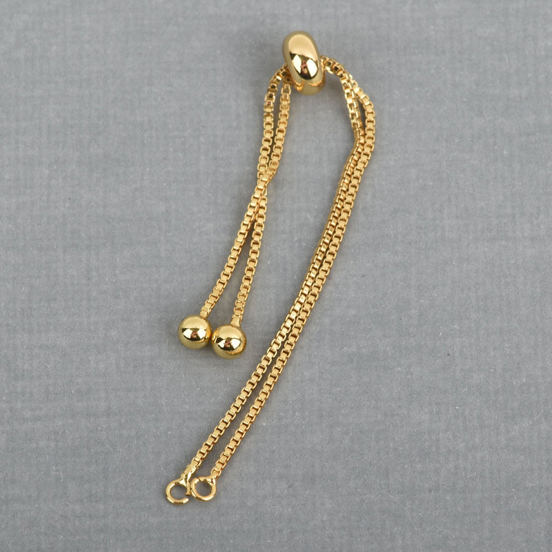 2 Gold Box Chain Slider Bracelet Connector Link Chain, Jump rings on both sides for a charm, one size fits most, fin0735