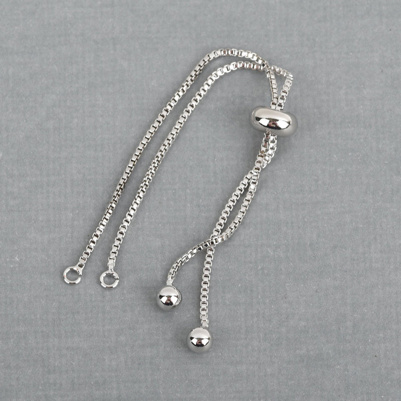 2 Silver Box Chain Slider Bracelet Connector Link Chain, Jump rings on both sides for a charm, one size fits most, fin0736