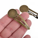 20 Bronze Hair Clips Blanks with bezel tray, fits 18mm round cabochons, fin0748