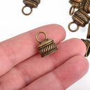 8 Bronze Tassel Caps Striped Twisted Rope Design Leather Cord End Caps, Bails, Bead Caps, Fits 10mm cord, fin0755