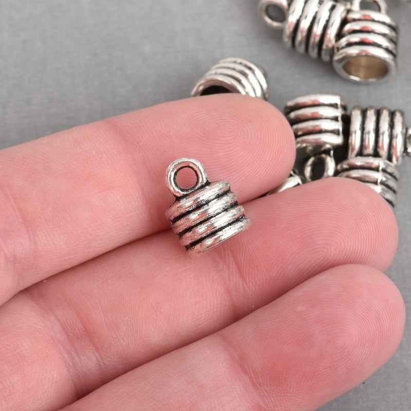 10 Silver Plated Coil End Caps for Tassel Jewelry, Leather Cord End Tassel Bead Caps with Bail Fits up to 6mm cord fin0758