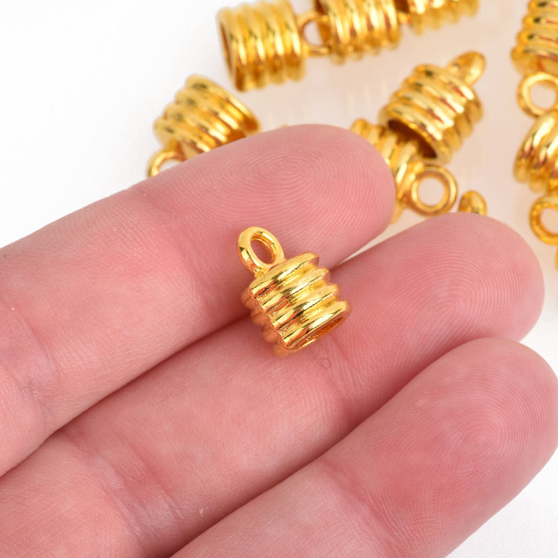 10 Gold Plated Coil End Caps for Tassel Jewelry, Leather Cord End Tassel Bead Caps with Bail Fits up to 6mm cord fin0759