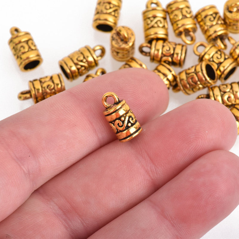 20 Gold End Caps for Tassel Jewelry Leather Cord End Tassel Bead Caps with Bail Fits 4mm cord fin0763