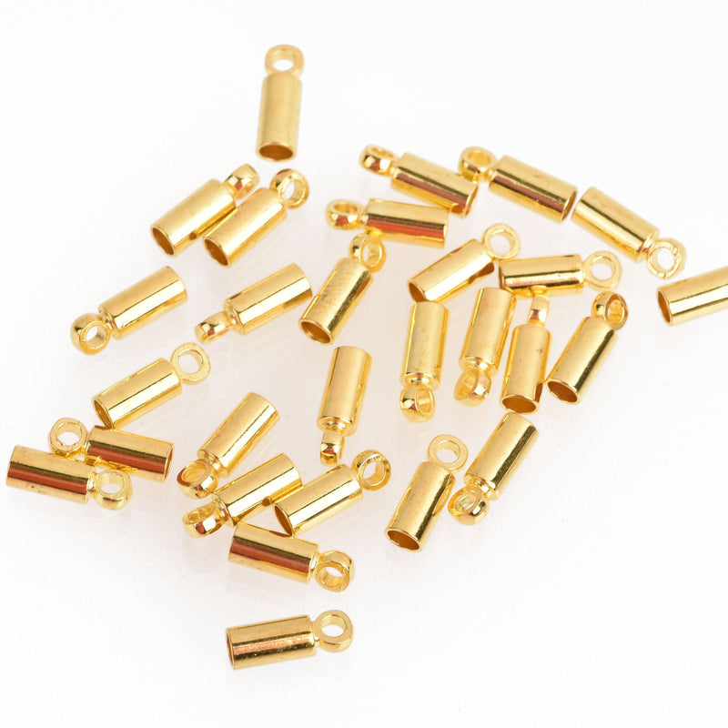 30 Gold Plated Copper End Caps for Tassel Jewelry Leather Cord End Connectors Bead Caps Fits 2.5mm cord fin0765