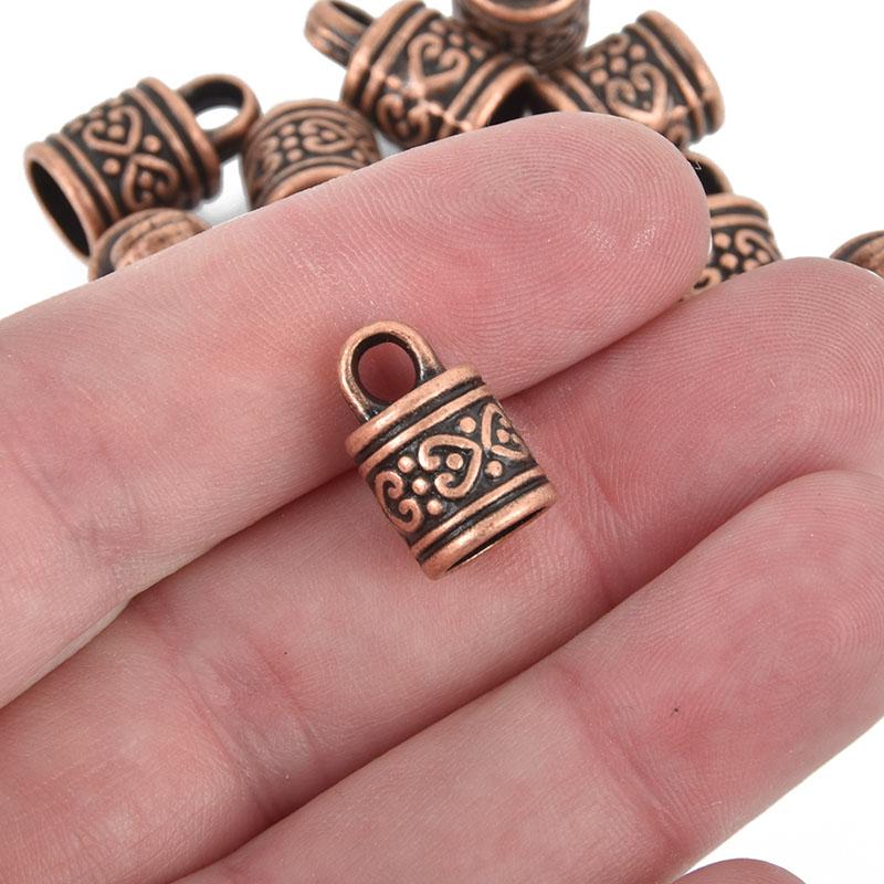 10 Copper End Caps for Tassel Jewelry Leather Cord End Tassel Bead Caps with Bail Fits 7mm cord fin0767