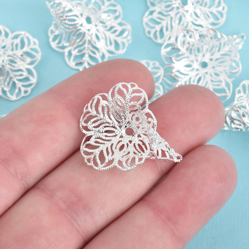 10 Silver Flower Filigree Tassel Caps Bead Caps Brass Findings fits 18mm fin0773