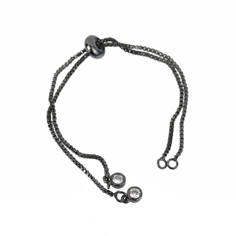 2 Gunmetal Black Box Chain with Crystals Slider Bracelet Connector Link Chain one size fits most, fin0784