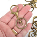 10 Large Bronze Keychains with Clasp, lobster clasp, swivel key chain clasp for lanyards fin0795