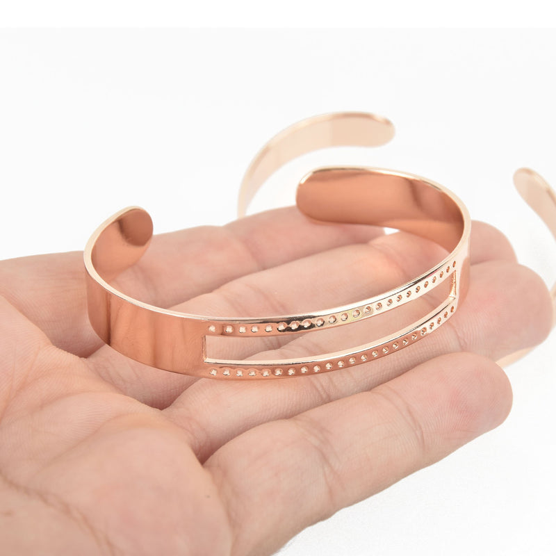 1 ROSE GOLD Plated Cuff Bangle Bracelet Blank for seed beads, adjustable, fin0802