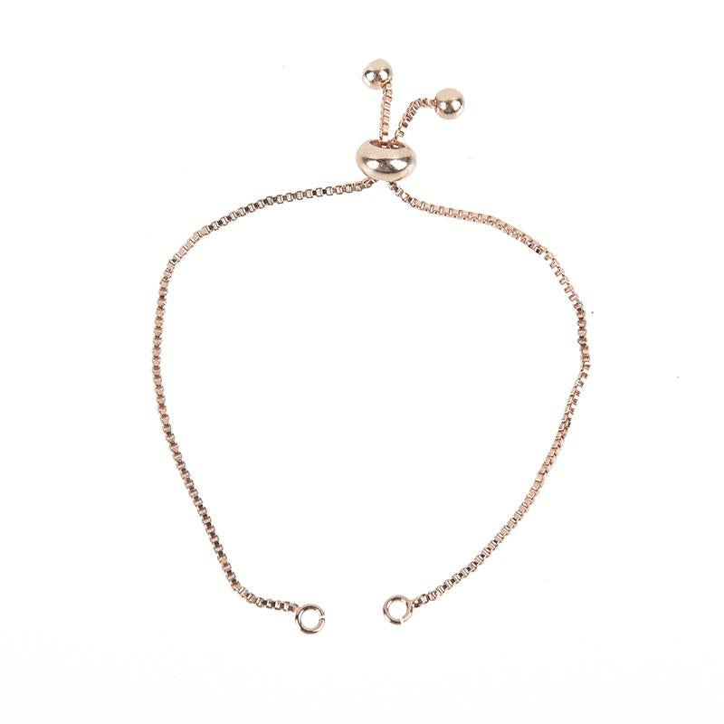 10 Rose Gold 7" Box Chain Slider Bracelet Blanks Connector Link Chain, Brass with rose gold plate, 7" long, fin0806